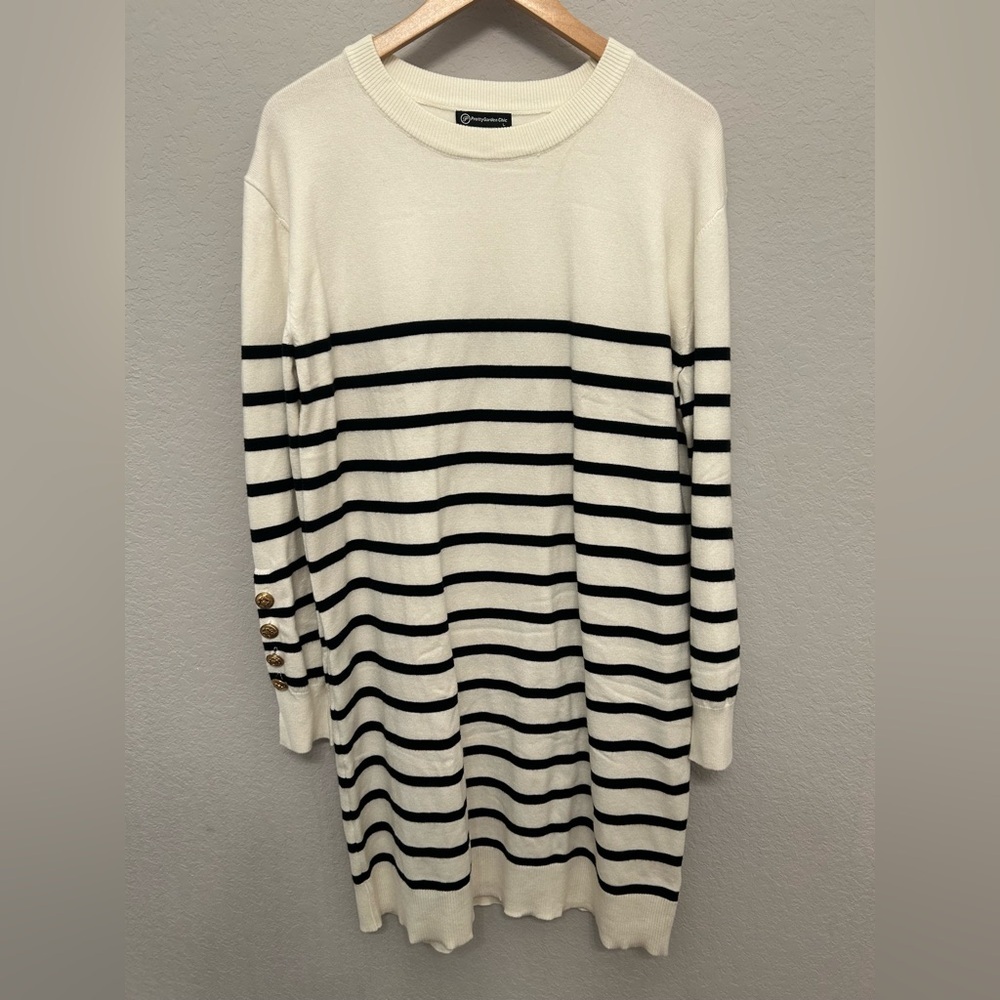 Long Sleeve Striped Dress - Cream and Black